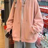Hat Hoodies Women Zip-up Spring Autumn Front Pocket Loose Korean Style Trendy Casual Students Elegant Chic All-match