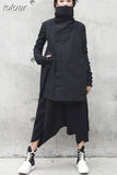 Black Winter Clothing For Women High Neck Long Sleeve Loose Asymmetrical Solid Casual Coats Female Korean Fashion