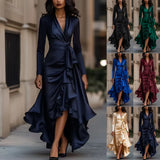 New Women's Clothing Temperament Long-Sleeved Elegant Lace-Collar Chiffon Solid Color