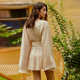 Vintage Tunic Women Dress V Neck Long Sleeve High Waist Lace Up Bowknot Mini Elegant Dresses Female Summer 2020