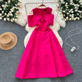 Elegant Dress Women's Dinner Party Dress Hearty Shoulder V Neck Waist Temperament Elegant