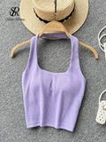Summer Basic Halter Sexy Camisole Women Elastic Waist Design Slim Strap Top Korean Female Y2K Backless Beach