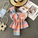 Design With Chic Kinescastic Striped One-Shoulder Sling Vest For Women Wearing A Short Coat Of