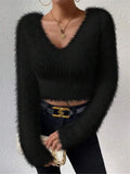 And Winter New Solid Color V-Neck Repair With Plush Short Lady