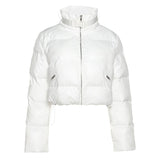 Sisterlinda Faux PU Leather Y2K Bubble Puffer Winter Warm Jacket Women Coats Long Sleeve Outerwear Zipper Casual Slim