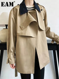 Loose Fit Khaki Color-block Big Size Jacket New Lapel Long Sleeve Women Coat Fashion Tide Spring Autumn 2023