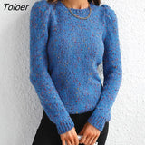Sweater Women Elegant Puff Long Sleeve Knitted Top Casual Autumn Winter Basic Ladies Sweaters Loose White Pullover