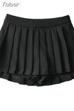 Women Fashion Pleated Shorts Skirts Vintage High Waist Side Zipper Skort Autumn 2023 Female Bottoms High Street