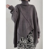 Black Irregular Hem Knitting Sweater Turtleneck Long Sleeve Women Pullovers New Fashion Tide Autumn Winter 2023