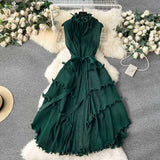 Three-Home Folded Dress Dress Wooden Ear Long Heavy Industry Pressure Folds High-End Exquisite Dress