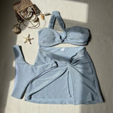 2024 New Solid-Color Single-Shoulder Braid Cloth Three-Piece Swimsuit Swimsuit