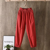 Spring Summer New Casual Style Cotton Linen Pants Women Elastic Waist Solid Basic Retro Loose Women's Harem Pants