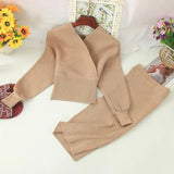 Varey Lin Women Sexy V-neck Knitted Skirt Suits Autumn Winter Batwing Sleeve 2 Pieces Elegant Office Lady Knitting Suit