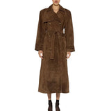2025 Autumn And Winter Women's Brown Ion Belt With Long Coat Retro Temperament