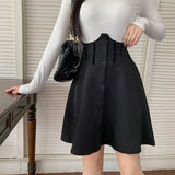 Black Sexy High Waist Skirt Women Autumn Korean Fashion Button Patchwork A-line Mini Skirts Casual Goth