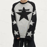 Star Embroidery Y2K Pullover Women's Contrast Patch Harajuku Dress Long Sleeve Preppy Long Sports