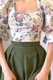 Summer Chic Crop Top Women 2023 New Casual Vintage Cute Slim Square Collar Puff Sleeve Bow Tie Short Blouses