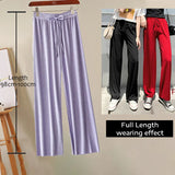Slacks Women's Loose Summer Long Pants Soft Ice Silk Full-Length Black Wide Leg Pants Women Khaki High Waisted