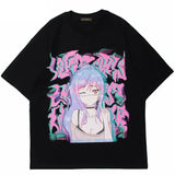 Hip Hop Streetwear Men's clothing clothes Oversized t-shirt Anime Girl Illusion Print Short Sleeve Cotton Loose Tops