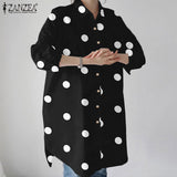 ZANZEA Autumn Women Full Sleeved Blouse Buttons Down Baggy Shirt Loose Polka Dots printed Casual Fashion Retro Elegant