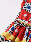 TWOTWINSTYLE Bohemian Print Dress For Women Butterfly Sleeve High Waist Casual Midi Dresses Female Summer Fashion Clothing