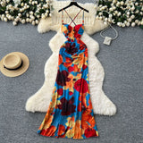 Design Heartened Machine Hollow Bare Back Sling Folds To The Waist-To-Wear Dress Women's Holiday