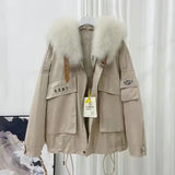 2022 Winter Parka Women Fluffy Faux Fur Coat Short Windbreaker Jacket Wool Liner Warm Parka Fur Collar Warm Snow