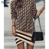 Women Dress Autumn Winter Turtleneck Long Sleeve Casual Loose Print Dress 2023 Fashion Elegant Office Lady Dresses Robe