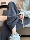 New Autumn Winter Women's High Waist Plus Velvet Wide Leg Pants Women Straight Warm Loose Trousers New Korean Lace Up