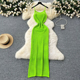 Grid Sling Dress Women's Summer New Folding Coat Wearing Long Body Dressing Vest Burqa