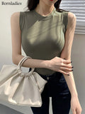 2022 Spring Summer Sexy Goth Vest T-shirt for Women New Fashion O-neck Slim Top Sleeveless Solid T-shirt Basic