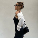 Sexy Striped Line Ribbed Knitting Shawl Sweater Cropped Women Cardigan Long Sleeve Scarf Streetwear 2021 Autumn