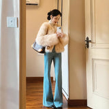 Wind Blue High-Rise Horn Jeans Women 2025 Autumn And Winter Hottie Slim Slim Taut Long