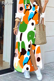 For Women 2023 Spring Summer Casual Loose Print Long Shirt Dress Button Up Long Sleeve Midi Elegant Vintage