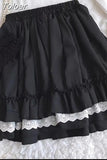 Kawaii Lace Lolita Skirt Women Harajuku Vintage Ruffle Patchwork Elastic Waist Mini Skirts Soft Girl Japanese