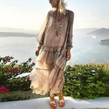 Ruffle Trim Two Tone Dress For Women V Neck Bell Sleeve Casual Long Dresses Female Fashion New Clothes 2022