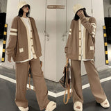 Sports Suit Women's Spring New 2022 Lazy Style Cardigan Sweater Jacket Wide Leg Straight Pants Two-piece Women's