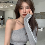 Ropa Mujer Sexy Tshirts Women Off Shoulder Long Sleeve Tunic Black Tees Chic Casual T Shirt Summer Harajuku Y2k Crop