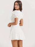 New Women's White French Sexy Short Dress V Neck Bubble Sleeve Summer
