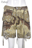 Fashion Women's Denim Shorts High Waist Loose Straight Camouflage Tassels Hollow Out Short Jeans Spring 2023 New