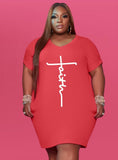 Print Round Neck Short Sleeves Plus Size Shirt