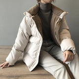 Winter New Style Solid Cotton-Padded Jacket Women Oversize Bread Stand-Up Collar Thick Warm Causal Chic Coat Parka