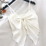 Women Solid Bow Irreguarl Crop Top Sleeveless Tees Knitted Slim Females Sexy Sweet Chic Slim Basic Kawaii Tanks