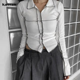 Punk White Techwear Gothic Women T-shirts Grunge Hip Hop Bodycon Patchwork Crop Tops Long Sleeve Basic Streetwear