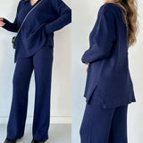 2025 New Solid Fashion Collar Loose Leisure Knitting Two Sets Of