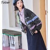Women Knit Cardigan 2022 Winter Long Sleeve V Neck Loose Sweaters with Button Plush Floral Print Black Casual Chic