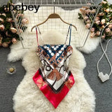 Treny Print Top Women's Sexy Backless Strap Camis Scarf Tie Crop Top Beach Holidays Sexy All-matching Summer