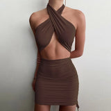 women's dress 2021 sleeveless sexy halter mini dress women bodycon sundress hollow out streetwear party club wear