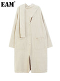 Women Apricot Long Knittign Slit Big Size Long Dress New Scarf Collar Long Sleeve Fashion Tide Spring Autumn 2023