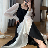 Lady Black Elegant Dress Women French Vintage Midi Dress Casual Party One Piece Dress Korean Fashion 2021 Autumn